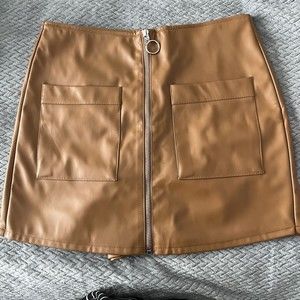 Fashionnova Faux Leather Mini Skort With Front Pockets Color Chestnut Size L